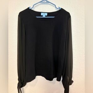 CeCe Black Blouse with Sheer Sleeves